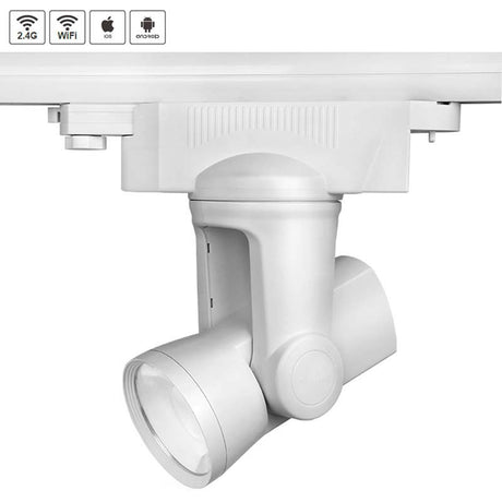 ALPHA LITE es un foco LED RGB+CW para carril trifásico con múltiples opciones de control de movimiento y de iluminación por control remoto o WiFi mediante App gratuita para smartphone o tablet Apple y/o Android.