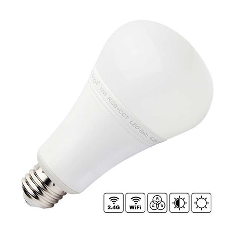 La <b>Bombilla Led Wifi</b> ofrece color RGB + CCT (blanco dual) en una única bombilla. Esta bombilla Led WiFi puede ser controlada por un mando a distancia RF o con el adaptador WiFi mediante App gratuita para smartphone o tablet Apple y/o Android. Ofrece máximo control y amplias posibilidades de decoración con luz. 