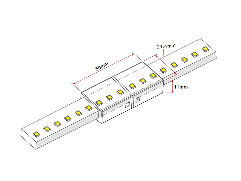 Conector que permite la conexión de dos tramos de tira led DC220V (LD1060167-8-9) con facilidad y seguridad.