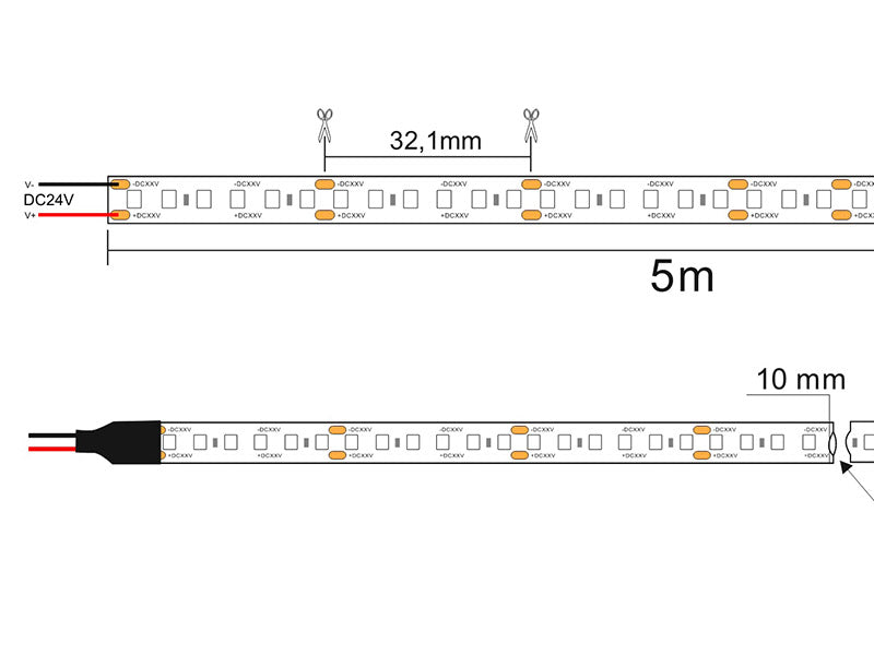 Tira LED de alta potencia lumínica SMD2835. Incorpora cinta adhesiva 3M-300LSE de máxima calidad para colocar la tira en cualquier superficie. Tira de 5 metros.