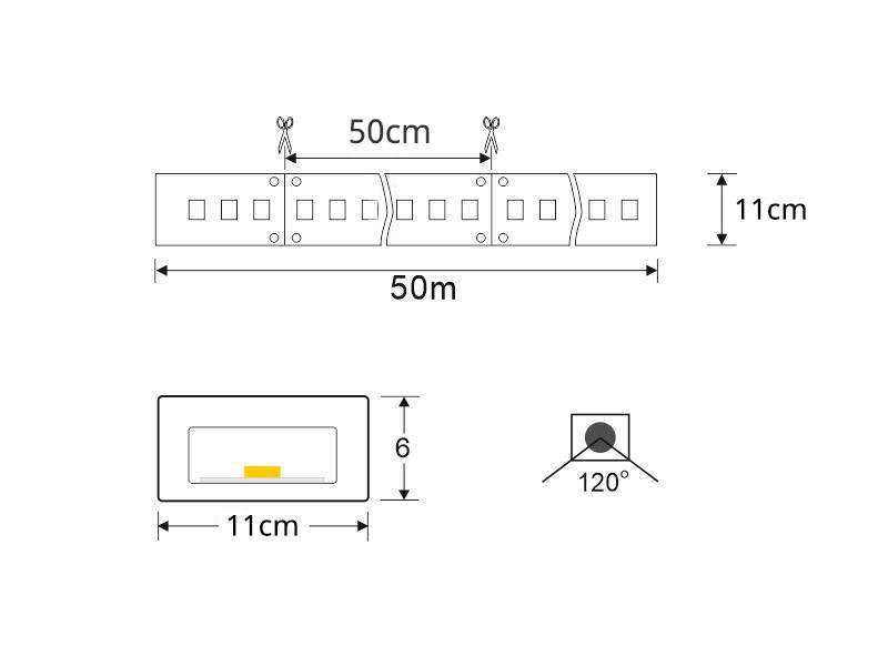 Tira LED flexible con protección IP66 con 120 chip led SMD2835 por metro OSRAM de alta potencia lumínica, permite una longitud máxima de 20 metros continuos sin caídas de tensión.