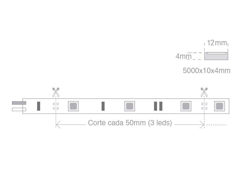 Rollo de tira LED monocolor impermeable para uso en exterior, cubierta de silicona (protección IP68) y flexible. No genera calor y tiene un costo de mantenimiento muy bajo