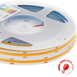 Tira LED con el nuevo Chip COB que ofrece iluminación lineal continua sin puntos. Incorpora cinta adhesiva 3M-térmica de máxima calidad para colocar la tira en cualquier superficie. Especialmente indicada para realzar los alimentos frescos: carnes, frutas.