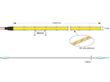 Tira LED con el nuevo Chip COB que ofrece iluminación lineal continua sin puntos. Incorpora cinta adhesiva 3M-300LSE de máxima calidad para colocar la tira en cualquier superficie. Tira de 5 metros con 350 led por metro de alto brillo y un elevado CRI >92 que proporciona una luz espectacular.