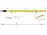 Tira LED con el nuevo Chip Epistar COB que ofrece iluminación lineal continua sin puntos. Incorpora cinta adhesiva 3M-térmica de máxima calidad para colocar la tira en cualquier superficie. Tira de 5 metros con 480 led por metro de alto brillo y un elevado CRI 90 que proporciona una luz espectacular.