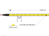 Tira LED con el nuevo Chip COB y con un PCB (ancho) de solo 5mm que ofrece iluminación lineal continua sin puntos. Incorpora cinta adhesiva 3M-térmica de máxima calidad para colocar la tira en cualquier superficie. Tira de 5 metros con 480 led por metro de alto brillo y un elevado CRI 90 que proporciona una luz espectacular.