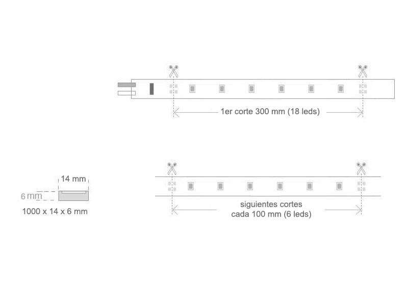 Tira LED flexible con protección IP67, Chip Osram de alta potencia lumínica SMD5050, permite una longitud máxima de 25 metros sin cortes ni amplificadores o fuentes adicionales.