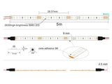 Tira LED con el nuevo Chip Samsung de alta potencia lumínica SMD2835. Incorpora cinta adhesiva 3M-300LSE de máxima calidad para colocar la tira en cualquier superficie. Tira de 5 metros con 1050 led de alto brillo y un elevado CRI 95 que proporciona una luz espectacular.