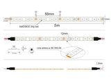 Tira LED con el nuevo Chip Samsung con 120led/metro de alta potencia lumínica SMD5630 y doble PCB de 12mm para una mejor disipación del calor. Incorpora cinta adhesiva 3M 300LSE para colocar la tira en cualquier superficie. Tira de 5 metros.