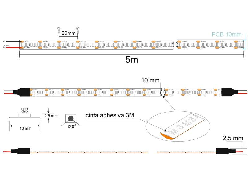 Tira LED con el nuevo Chip Samsung de alta potencia lumínica SMD2216. Incorpora cinta adhesiva 3M-300LSE de máxima calidad para colocar la tira en cualquier superficie. Tira de 5 metros con 1500 led de alto brillo y un elevado CRI 95 que proporciona una luz espectacular.