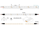 Tira LED de 20 metros de longitud con alimentación DC24V con el nuevo Chip Epistar de alta potencia lumínica SMD5050. Incorpora cinta adhesiva 3M 300LSE de alta adherencia para colocar la tira en cualquier superficie. Para instalaciones profesionales donde se requiera largas tiradas sin caídas de tensión y altas prestaciones.