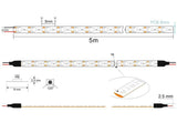 Tira LED con el nuevo Chip SAMSUNG de alta potencia lumínica SMD2835. Incorpora cinta adhesiva 3M-300LSE de máxima calidad para colocar la tira en cualquier superficie. Tira de 5 metros.