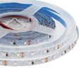 Rollo de tira LED monocolor de 5 metros (72 Leds/metro) especialmente indicado para la adaptarse a cualquier contorno, permite hacer curvas y angulos de 90 grados gracias a su PCB de solo 6mm de ancho en forma de Zig-Zag. Chip SMD2835 de bajo consumo. Material flexible adaptable a cualquier superficie. En el dorso cuenta con un potente adhesivo 3M para colocar la tira en cualquier superficie.