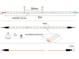 Tira LED con el nuevo Chip SAMSUNG de alta potencia lumínica SMD2835. PCB de sólo 5mm, CRI90. Incorpora cinta adhesiva 3M térmica de máxima calidad para colocar la tira en cualquier superficie. Tira de 5 metros.