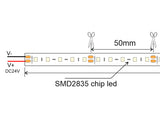 Tira LED de 20 metros de longitud con alimentación DC24V con el nuevo Chip Epistar de alta potencia lumínica SMD2835 - 120Led/metro. Incorpora cinta adhesiva 3M 300LSE de alta adherencia para colocar la tira en cualquier superficie. Para instalaciones profesionales donde se requiera largas tiradas sin caídas de tensión y altas prestaciones.