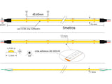 Tira LED con el nuevo Chip Samsung COB que ofrece iluminación lineal continua sin puntos. Incorpora cinta adhesiva 3M-térmica de máxima calidad para colocar la tira en cualquier superficie. Tira de 5 metros con 528 led por metro de alto brillo y un elevado CRI 90 que proporciona una luz espectacular.