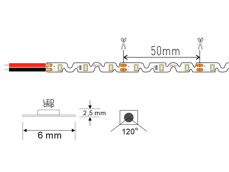 Rollo de tira LED monocolor de 5 metros (60 Leds/metro) especialmente indicado para la adaptarse a cualquier contorno, permite hacer curvas y ángulos 90 grados gracias a su PCB de solo 6mm de ancho en forma de Zig-Zag. Chip SMD2835 de bajo consumo. Material flexible adaptable a cualquier superficie. En el dorso cuenta con un potente adhesivo 3M troquelado con la misma forma que la tira led para colocar la tira en cualquier superficie.