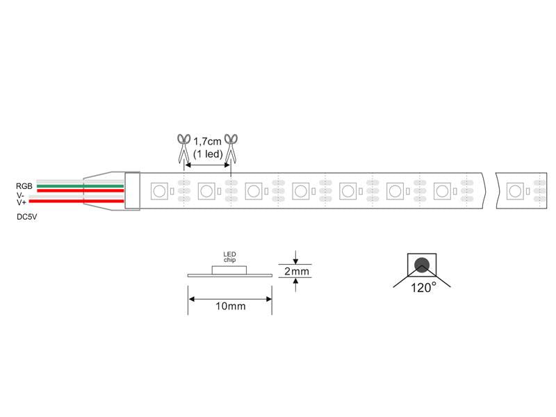 Tira LED Digital, cada led es controlado individualmente en intensidad y color, por lo que puedes conseguir espectaculares efectos visuales y efectos de movimiento. Se puede cortar cada 1 led.