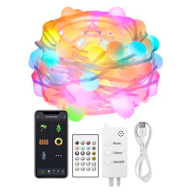 Kit completo que incluye 1 guirnalda led RGB de 10 metros con 66 globos led, controlador WiFi y mando a distancia. Las tiras LED RGB son autoadhesivas y son ideales para crear efectos ambientales Decora con luz y controla por APP (Wifi o Bluetooth) o mando a distancia.