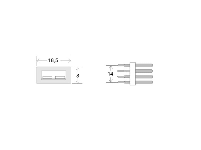 Conector en forma de T que permite la unión entre diferentes tramos de tira con facilidad y seguridad. Específica para tira LED a 220V RGB SMD5050 de dos filas. Incluye Pins de conexión.