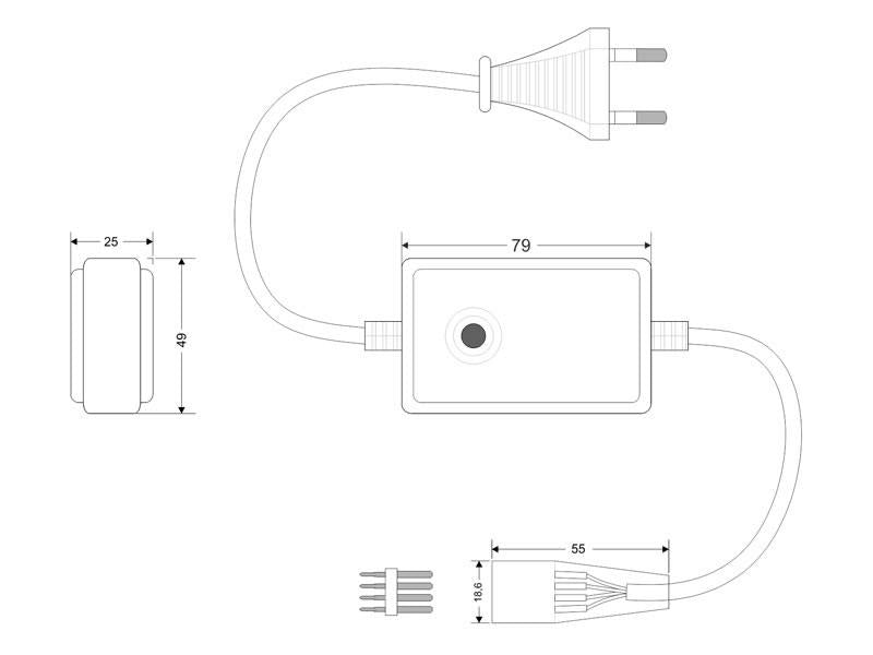 Controlador diseñado para tiras led 220V-RGB con el que es posible gestionar los canales RGB de una forma eficaz. Cada controlador RGB 550W soporta hasta 50 metros lineales de tira LED RGB de 60 led por metro. Con este controlador es posible seleccionar el color deseado o efecto, también regular la intensidad y velocidad de las transiciones.