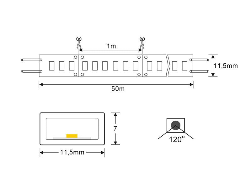 Carrete de 100 metros de doble tira LED flexible SMD2835 de alta tensión que se conecta directamente a la red eléctrica de 220V mediante un alimentador, está fabricada con componentes de alta calidad, permite una alta disipación del calor y son impermeables gracias a la cubierta transparente de PVC. Por su flexibilidad y alta luminosidad es ideal para crear una iluminación de calidad en todo tipo de ambientes, tanto en interiores como en exteriores.