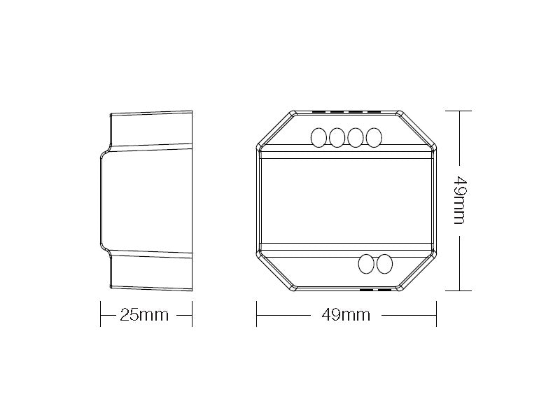 Un nuevo concepto de regulador TRIAC AC (max 300W) de mínimo tamaño y compatible con mandos a distancia RF (ver accesorios) para el control de luminarias LED regulables, lámparas incandescentes y halógenos.