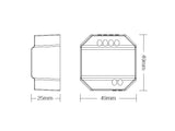 Un nuevo concepto de regulador TRIAC AC (max 300W) de mínimo tamaño y compatible con mandos a distancia RF (ver accesorios) para el control de luminarias LED regulables, lámparas incandescentes y halógenos.