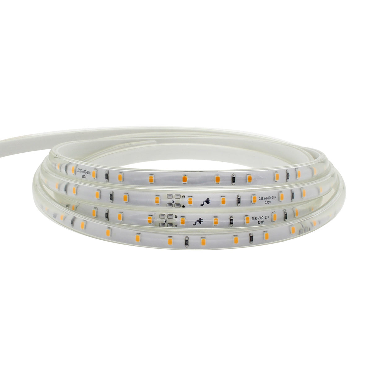 Tira LED flexible SMD2835 de 60 led/metro de alta tensión que se conecta directamente a la red eléctrica de 220V mediante un alimentador. Nueva tira que no necesita conectores intermedios, su sistema innovador de conectores rápidos hacen mas sencilla su instalación. Por su flexibilidad y alta luminosidad es ideal para crear una iluminación de calidad en todo tipo de ambientes, tanto en interiores como en exteriores (IP67). 