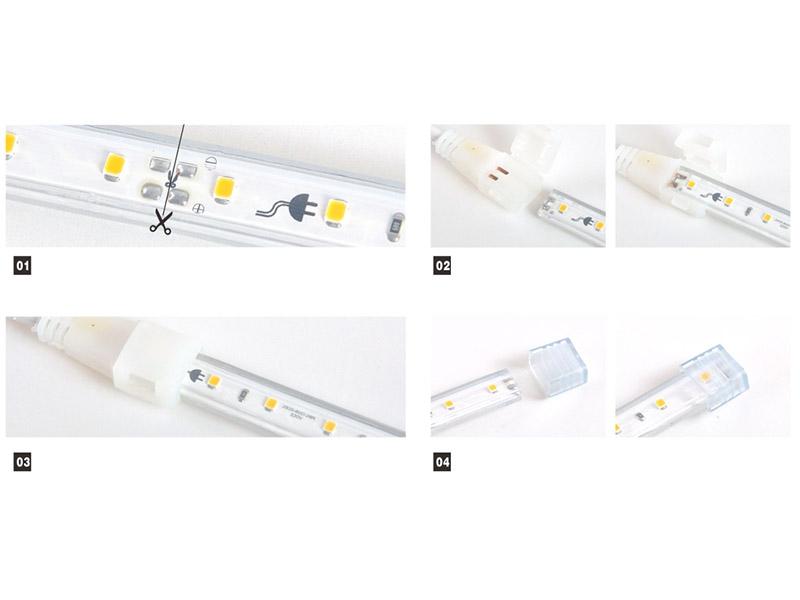 Tira LED flexible SMD2835 de 60 led/metro de alta tensión que se conecta directamente a la red eléctrica de 220V mediante un alimentador. Nueva tira que no necesita conectores intermedios, su sistema innovador de conectores rápidos hacen mas sencilla su instalación. Por su flexibilidad y alta luminosidad es ideal para crear una iluminación de calidad en todo tipo de ambientes, tanto en interiores como en exteriores (IP67). 