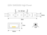 La nueva tira HIGH POWER utiliza chip de alto brillo SMD5050 que ofrece hasta 20 lumen por led. Se conecta directamente a la red eléctrica de 220V mediante un alimentador, está fabricada con componentes de alta calidad, permite una alta disipación del calor y son impermeables gracias a la cubierta transparente de PVC. Por su flexibilidad y alta luminosidad es ideal para crear una iluminación de calidad en todo tipo de ambintes, tanto en interiores como en exteriores.