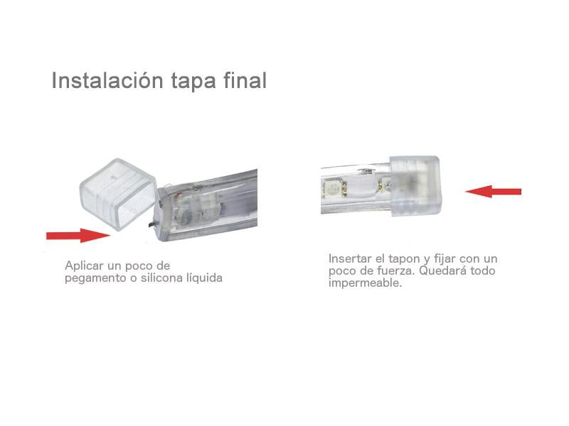 Tapa de fin de linea específico para tira LED a 220V. Permite sellar el extremo de la tira LED.