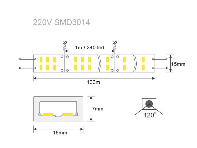 Tira LED doble flexible SMD3014 de alta tensión que se conecta directamente a la red eléctrica de 220V mediante un alimentador, está fabricada con componentes de alta calidad, permite una alta disipación del calor y son impermeables gracias a la cubierta transparente de PVC. Por su flexibilidad y alta luminosidad es ideal para crear una iluminación de calidad en todo tipo de ambientes, tanto en interiores como en exteriores.