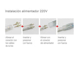 Cable rectificador que permite conectar de manera directa la tira LED monocolor de alta tensión a la red eléctrica de 220V directamente, sin necesidad de transformadores ni ningún otro dispositivo adicional. Cada alimentador soporta un máximo de 50 metros de tira LED a 220V con chip SMD3014.