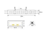 Carrete de 50 metros de doble tira LED flexible SMD2835 de alta tensión que se conecta directamente a la red eléctrica de 220V mediante un alimentador, está fabricada con componentes de alta calidad, permite una alta disipación del calor y son impermeables gracias a la cubierta transparente de PVC. Por su flexibilidad y alta luminosidad es ideal para crear una iluminación de calidad en todo tipo de ambientes, tanto en interiores como en exteriores.