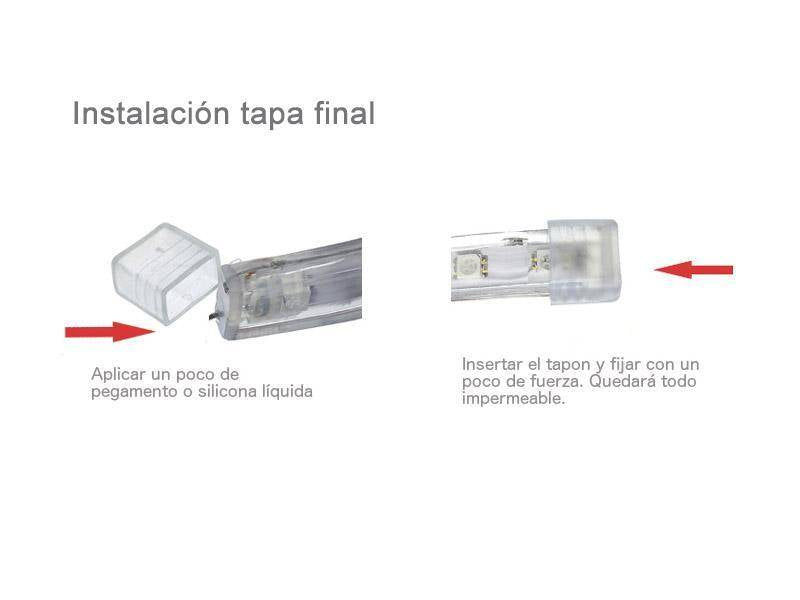 Tapa de fin de linea específico para tira LED a 220V. Permite sellar el extremo de la tira LED.