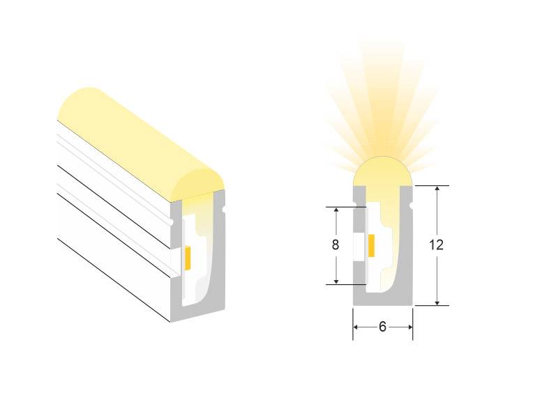 NEON Flex monocolor en Tubo de silicona de máxima calidad y perfecta difusión de la luz. Con múltiples ventajas sobre los tradicionales NEON de PVC. Ideal para decoración, perfilar con luz, rotulación, interiorismo, etc.