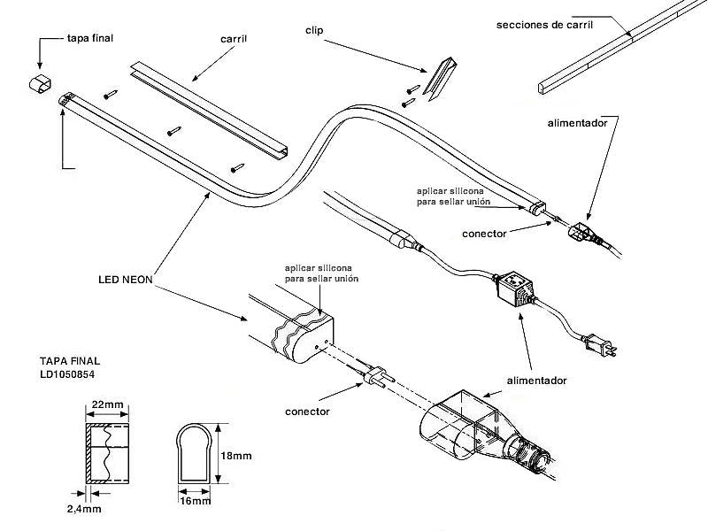 El carril para LED NEON es perfecto para realizar instalaciones profesionales y sujetar firmemente los diversos tramos. INCLUYE: perfil de aluminio de 1 metro de longitud.