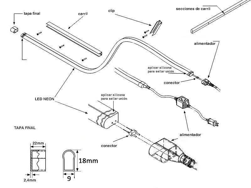 Conector para unir piezas de LED NEON Flex MINI en línea.