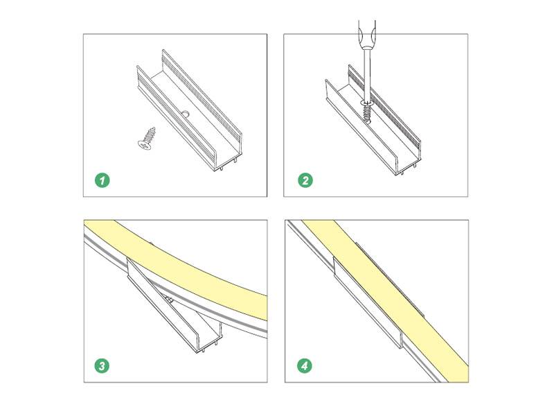 El clip de fijación para el tubo de silicona NEON permite fijarlo de manera segura a cualquier superficie.