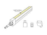 Tapa de inicio de línea pasar el cable de conexión por la parte frontal y conectar a la tira led en el tubo de silicona NEON. Se aconseja utilizar silicona pegamento o algún otro material adhesivo para fijarlo.