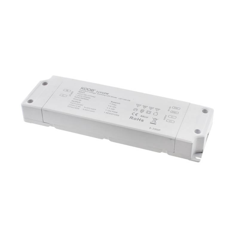 Fuente de alimentación SLIM con regulación 5 en 1: 0-10V, 1-10V, 10V PWM, TRIAC DIM, Resistance DIM. Libre de parpadeo, regulación 0-100%, Regulación led 1%. Ideal para regulación de tiras led DC24V, con posibilidad de añadir sondas crepusculares 0-10V, mandos y reguladores 0-10V, TRIAC, etc.