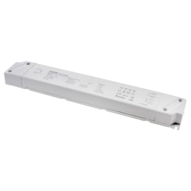 Fuente de alimentación SLIM con regulación 5 en 1: 0-10V, 1-10V, 10V PWM, TRIAC DIM, Resistance DIM. Libre de parpadeo, regulación 0-100%, Regulación led 1%. Ideal para regulación de tiras led DC24V, con posibilidad de añadir sondas crepusculares 0-10V, mandos y reguladores 0-10V, TRIAC, etc.