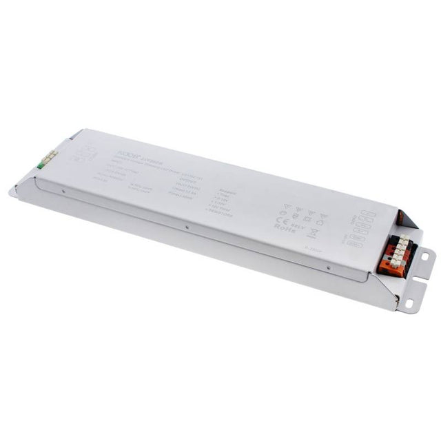 Fuente de alimentación SLIM con regulación 5 en 1: 0-10V, 1-10V, 10V PWM, TRIAC DIM, Resistance DIM. Libre de parpadeo, regulación 0-100%, Regulación led 1%. Ideal para regulación de tiras led DC24V, con posibilidad de añadir sondas crepusculares 0-10V, mandos y reguladores 0-10V, TRIAC, etc.