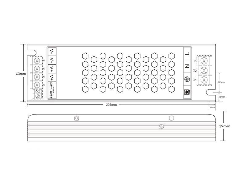 Fuente de alimentación con regulación 5 en 1: 0-10V, 1-10V, 10V PWM, TRIAC DIM, Resistance DIM. Libre de parpadeo, regulación 0-100%, Regulación led 1%. Ideal para regulación de tiras led DC24V, con posibilidad de añadir sondas crepusculares 0-10V, mandos y reguladores 0-10V, TRIAC, etc.