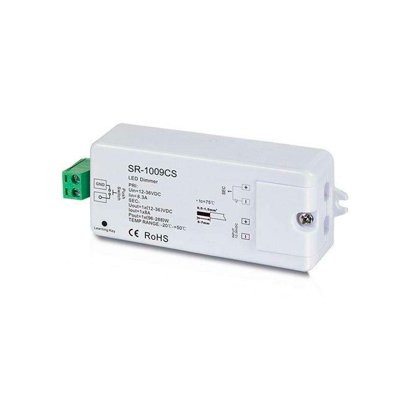 Controlador profesional que trabaja como receptor de diferentes emisores RF y transmisores WiFi. Permite controlar de forma precisa tiras monocolor.