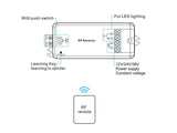 Controlador profesional que trabaja como receptor de diferentes emisores RF y transmisores WiFi. Permite controlar de forma precisa tiras monocolor.