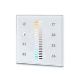 Controlador de pared con pantalla de cristal táctil de gran precisión para un control profesional de tiras led blanco dual. Compatible con los receptores de la serie LB1009