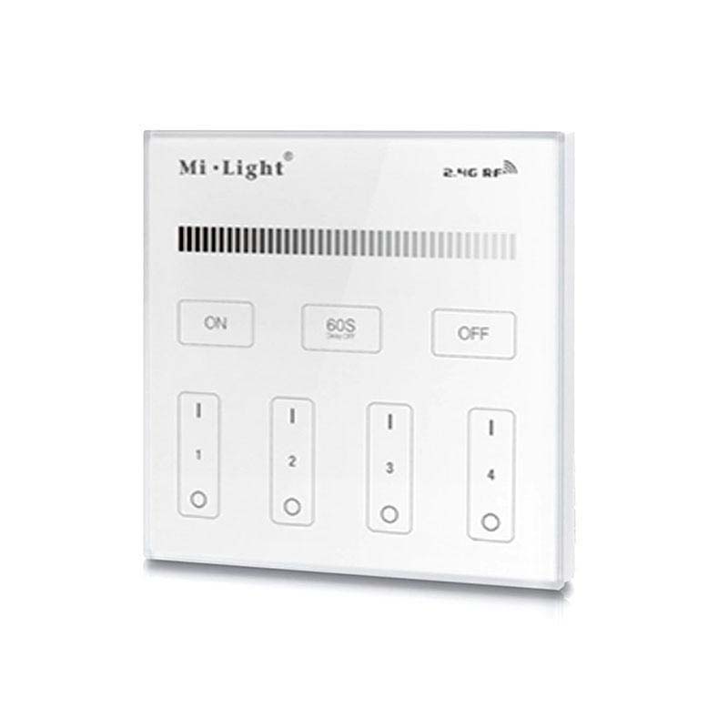 Control remoto empotrado de pared con pantalla de cristal táctil de gran precisión para un control profesional de tiras led monocolor. Permite el control de 4 zonas.