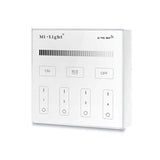 Control remoto de pared con pantalla de cristal táctil de gran precisión para un control profesional de tiras led monocolor. Permite el control de 4 zonas. Se alimenta con 2 pilas tipo AAA y es posible ponerlo en cualquier superfice sin necesidad de empotrarlo.